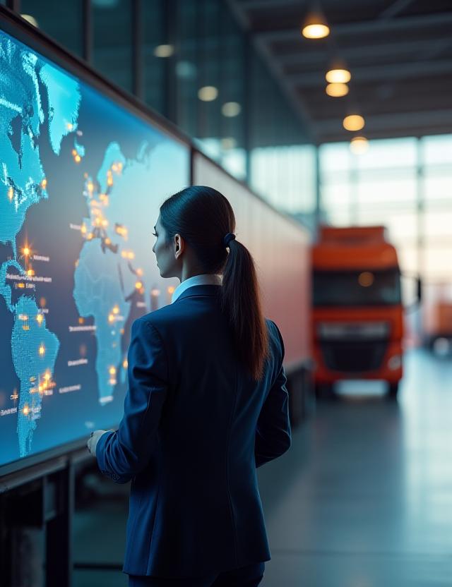 Logistics professional monitoring global cargo routes