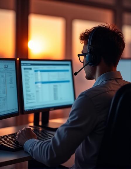 Logistics dispatcher coordinating freight movements in a modern office